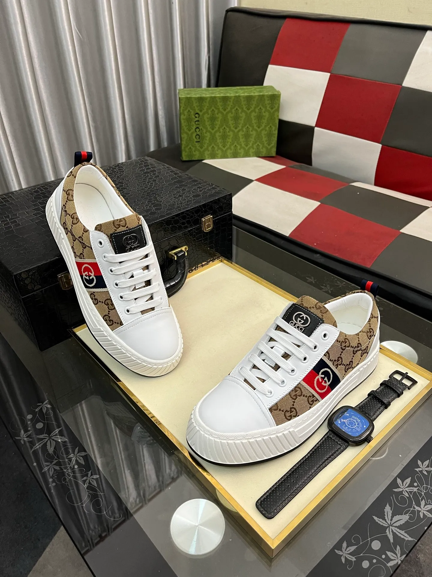 Men's shoes 💰400⌚️⌚️《GUCCI*》The latest hot-selling casual shoes, top brand [seduce] luxury~purchase, top~quality. [Strong] The upper is made of imported breathable cowhide stitching fabric material ➕ Breathable sheepskin feet (•) Fine workmanship. Code number: 38-442️⃣Colors available